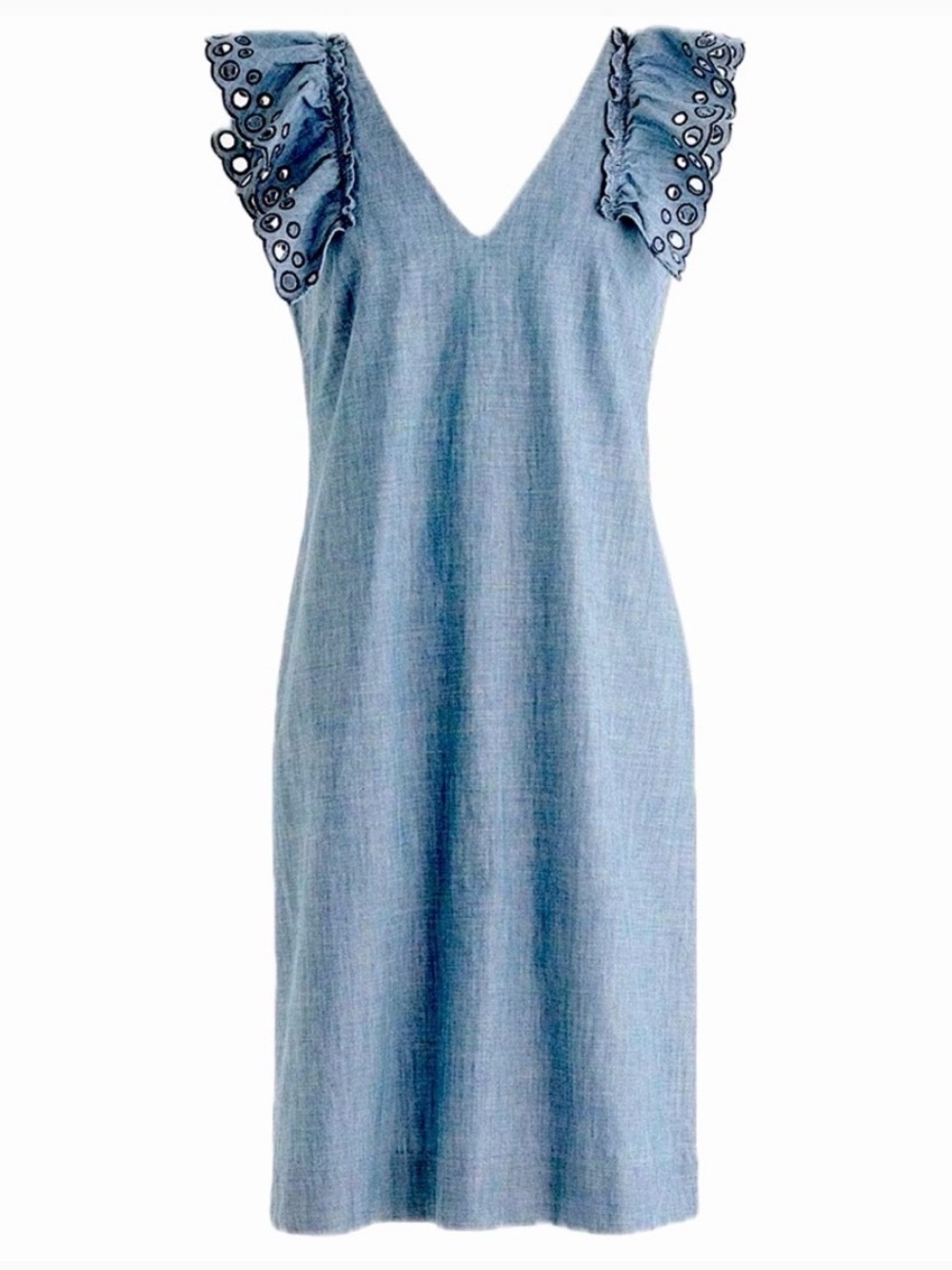 J. Crew Light Blue Eyelet Flutter Sleeve Chambray Cover-Up Dress - Picture 4 of 7